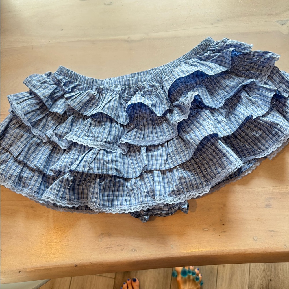 NWT Aritzia Blue Theo poplin Tiered Mini Skirt size xs - Picture 12 of 12